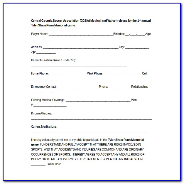 Youth Sports Waiver Form Template