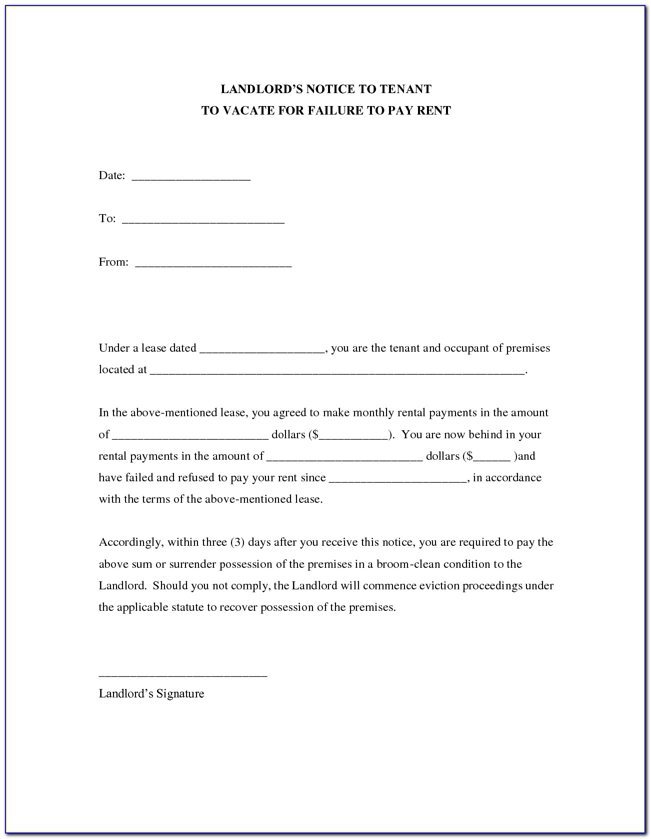 30 Day Notice To Vacate Form From Landlord