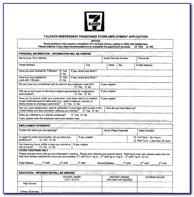 7 Eleven Job Application Form