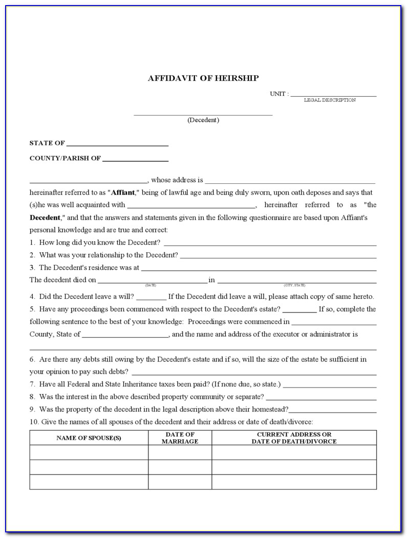 Affidavit Of Heirship Forms Texas