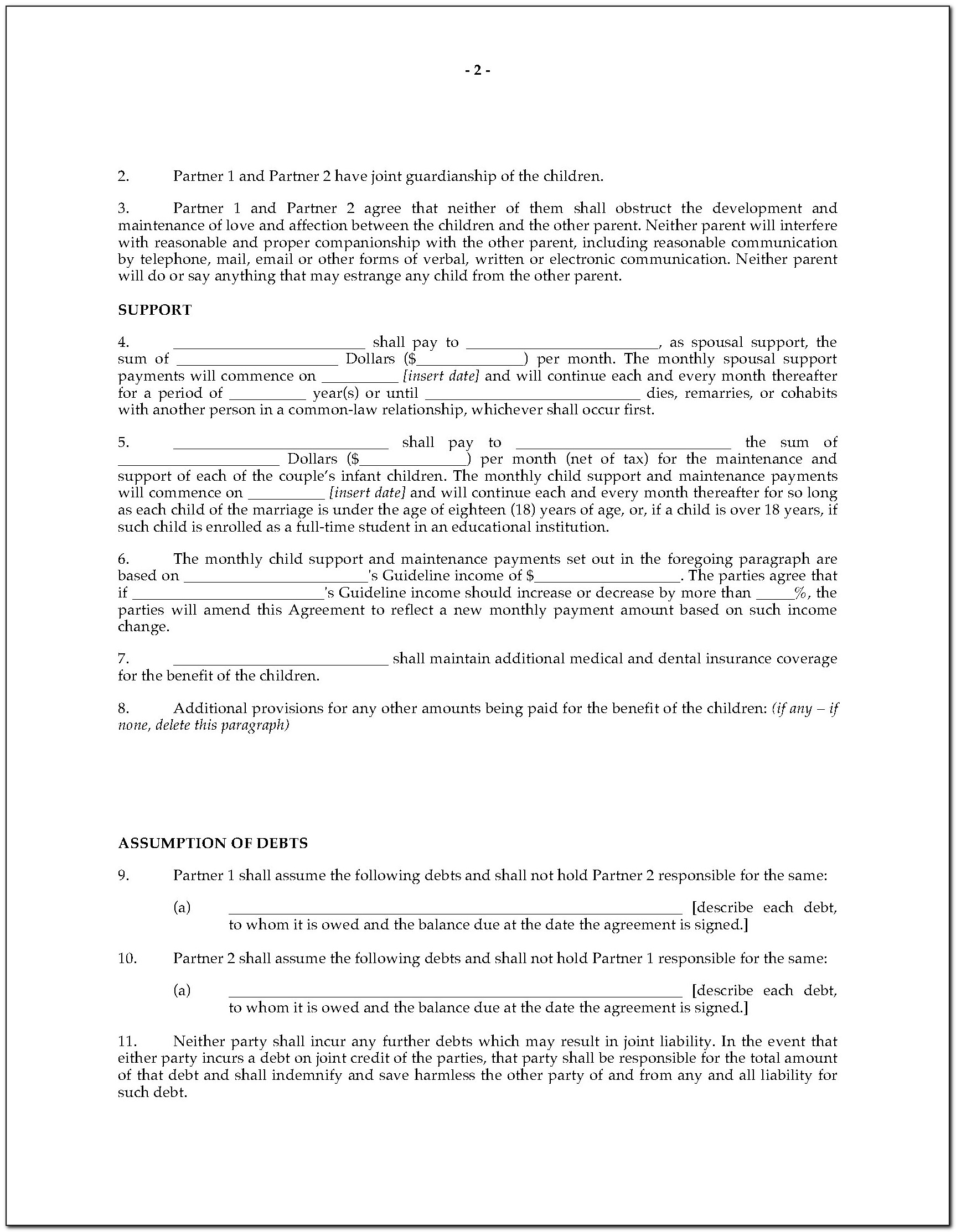 Alberta Separation Agreement Form