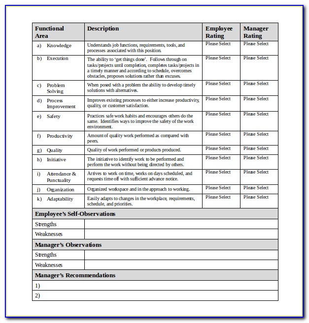 Annual Performance Appraisal Form For Employees