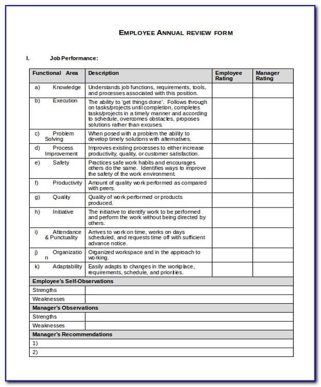 Annual Professional Performance Review Evaluation Form