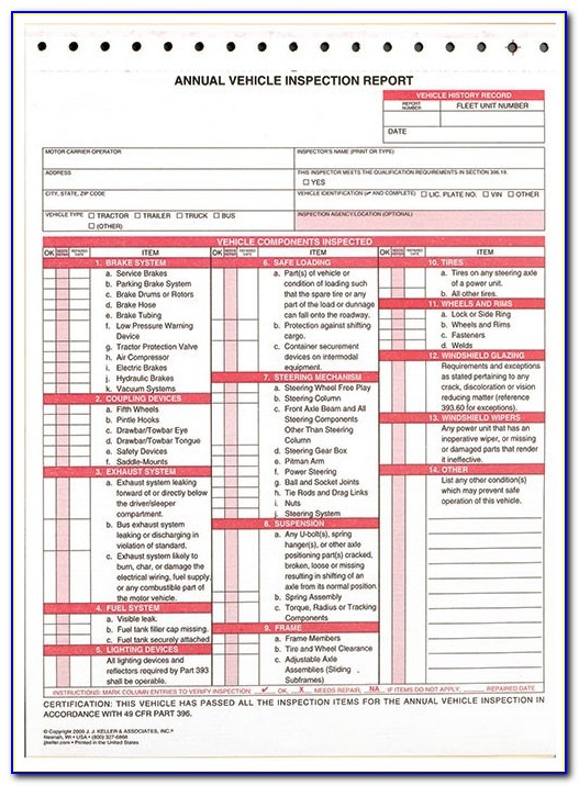 Printable Annual Vehicle Inspection Form Printable Forms Free Online