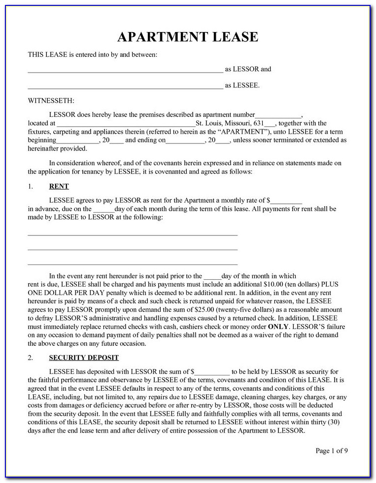 Apartment Lease Contract Form