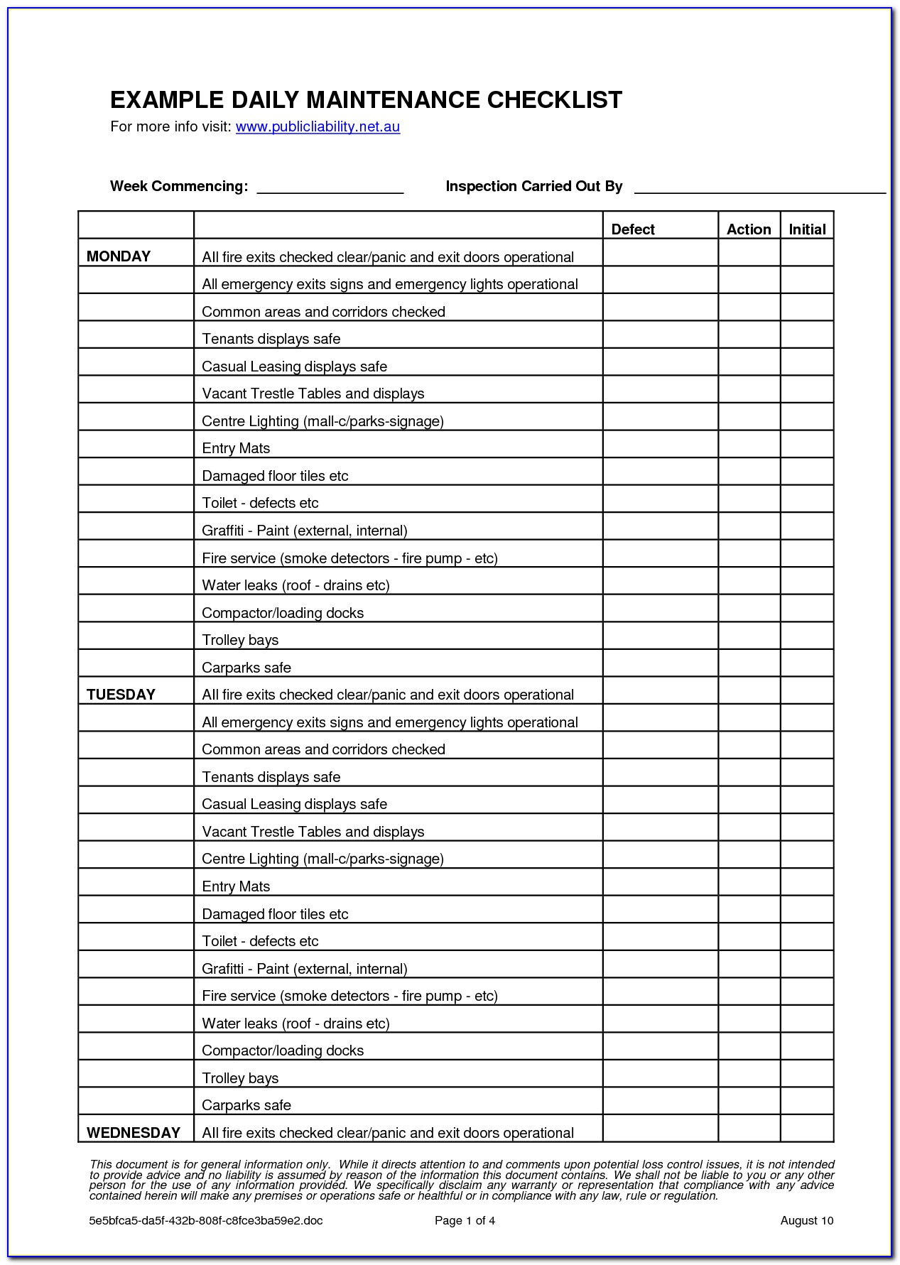 Apartment Maintenance Checklist Forms