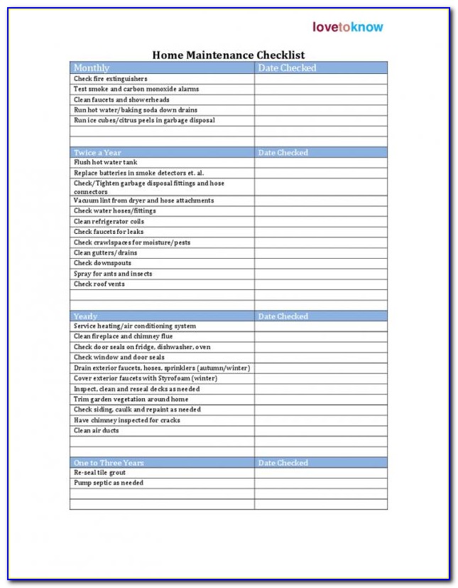 Apartment Maintenance Checklist Template