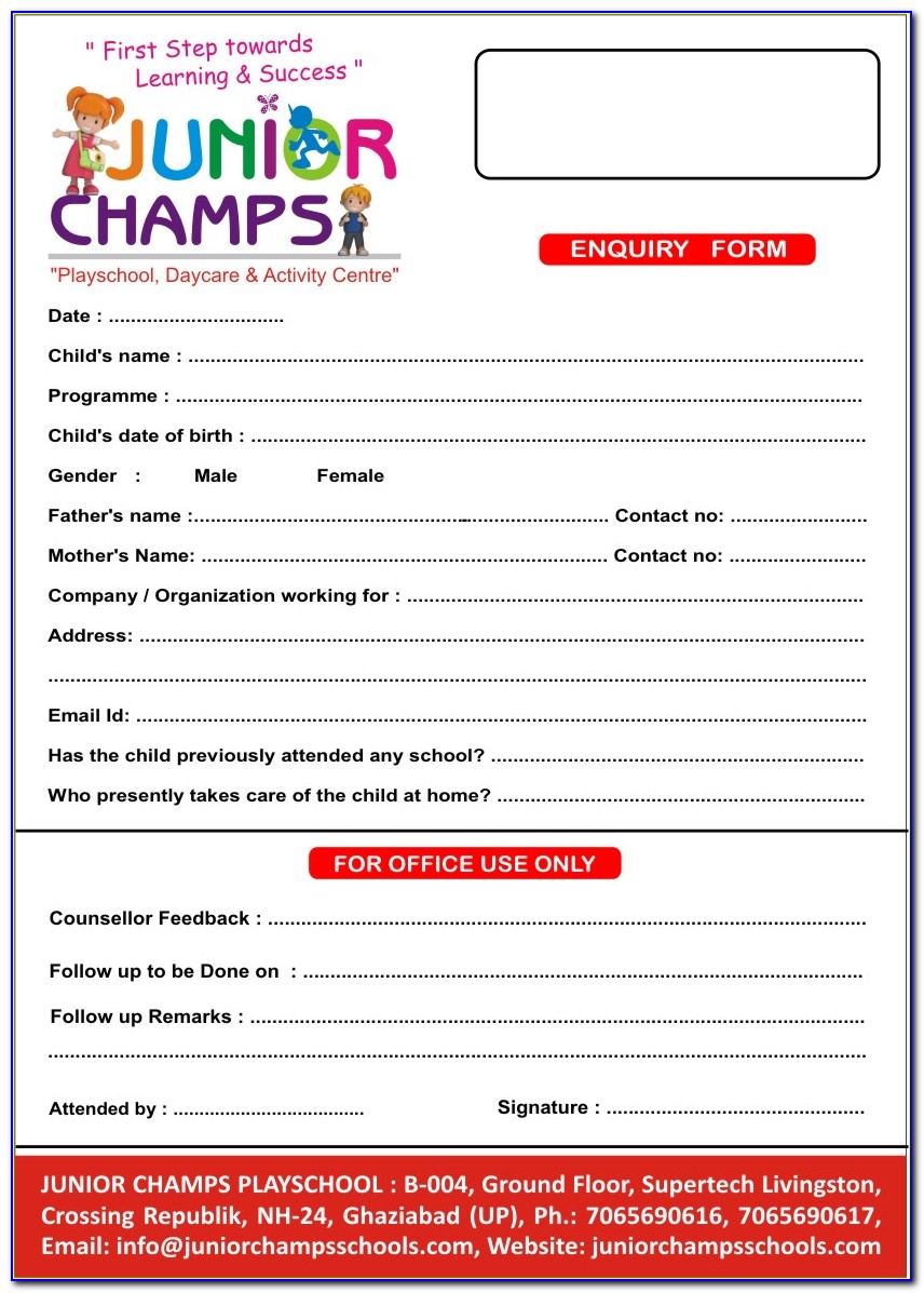Application Form For Admission In School