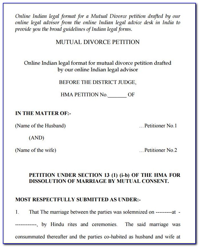 Application Form For Divorce In India Pdf