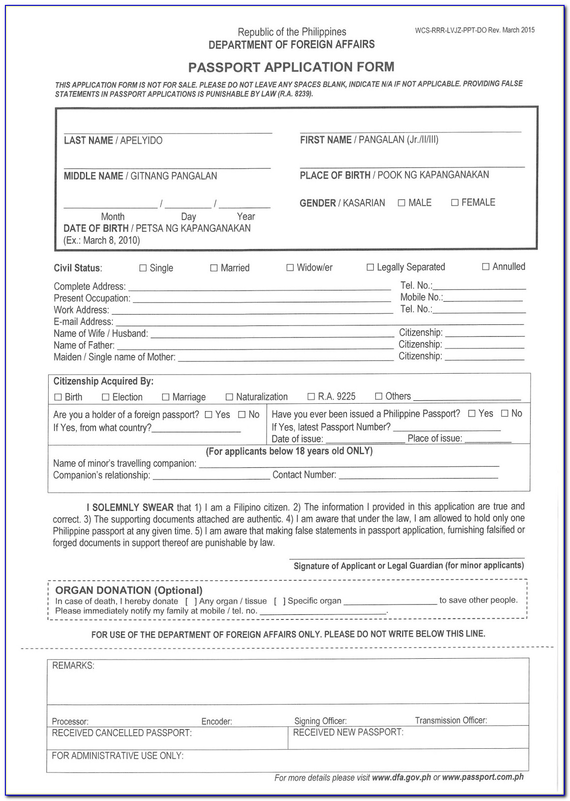 Application Form For Lost Indian Passport