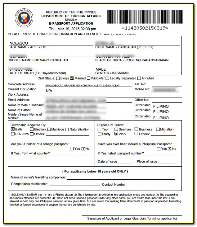 Application Form For Lost Or Stolen Passport