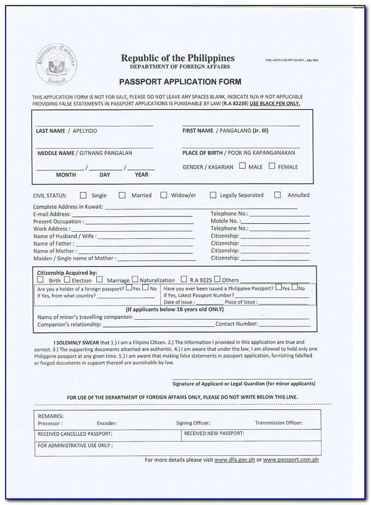 Application Form For Lost Passport Philippines