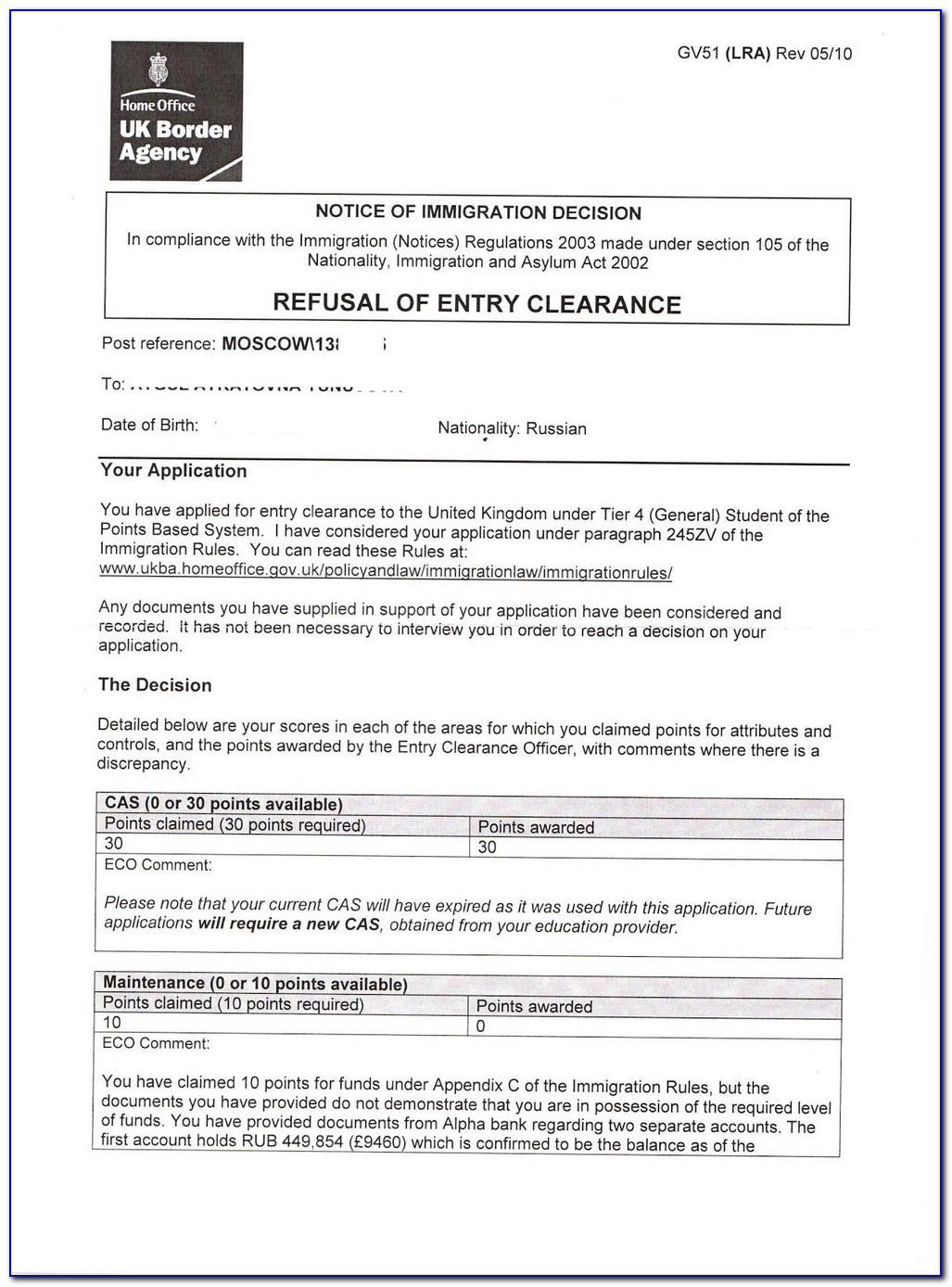Application Form For Russian Student Visa