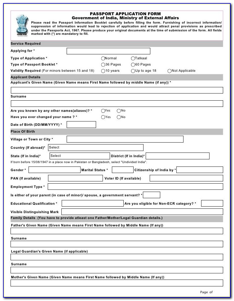 Application Form To Renew Passport