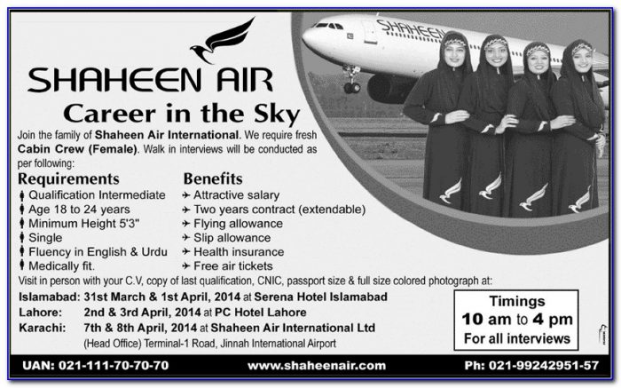 Apply Online For Air Hostess Job In Pakistan