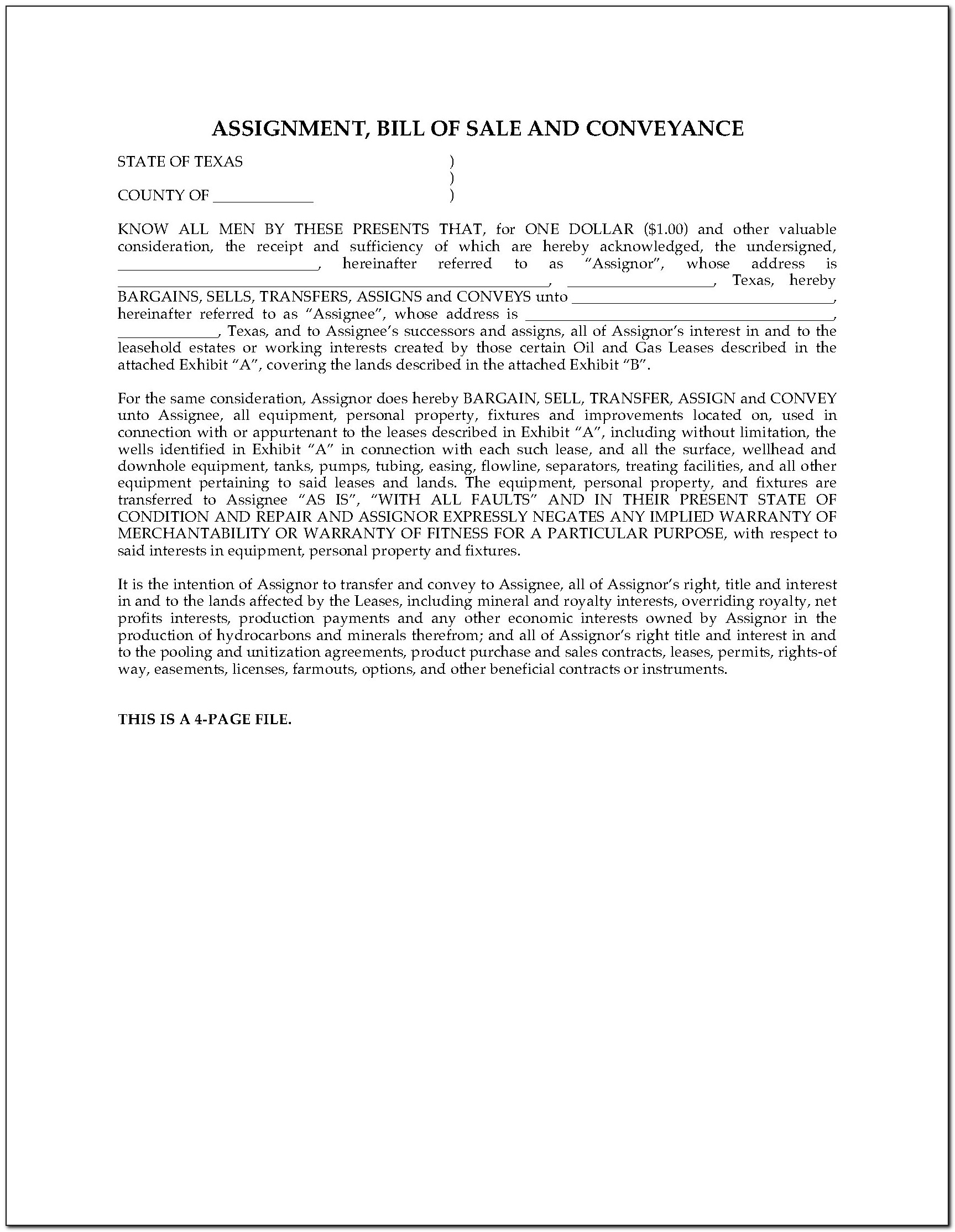 Assignment Of Oil And Gas Lease Form Texas