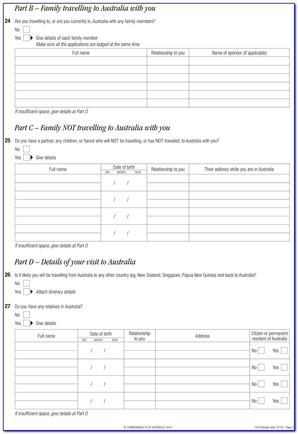 Australia Tourist Visa Application Form 1419