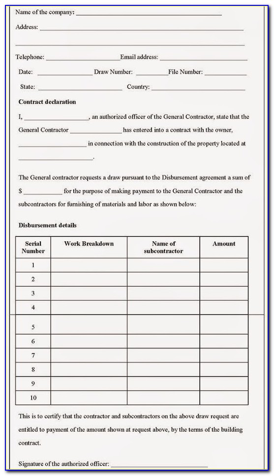 Bank Construction Draw Request Form