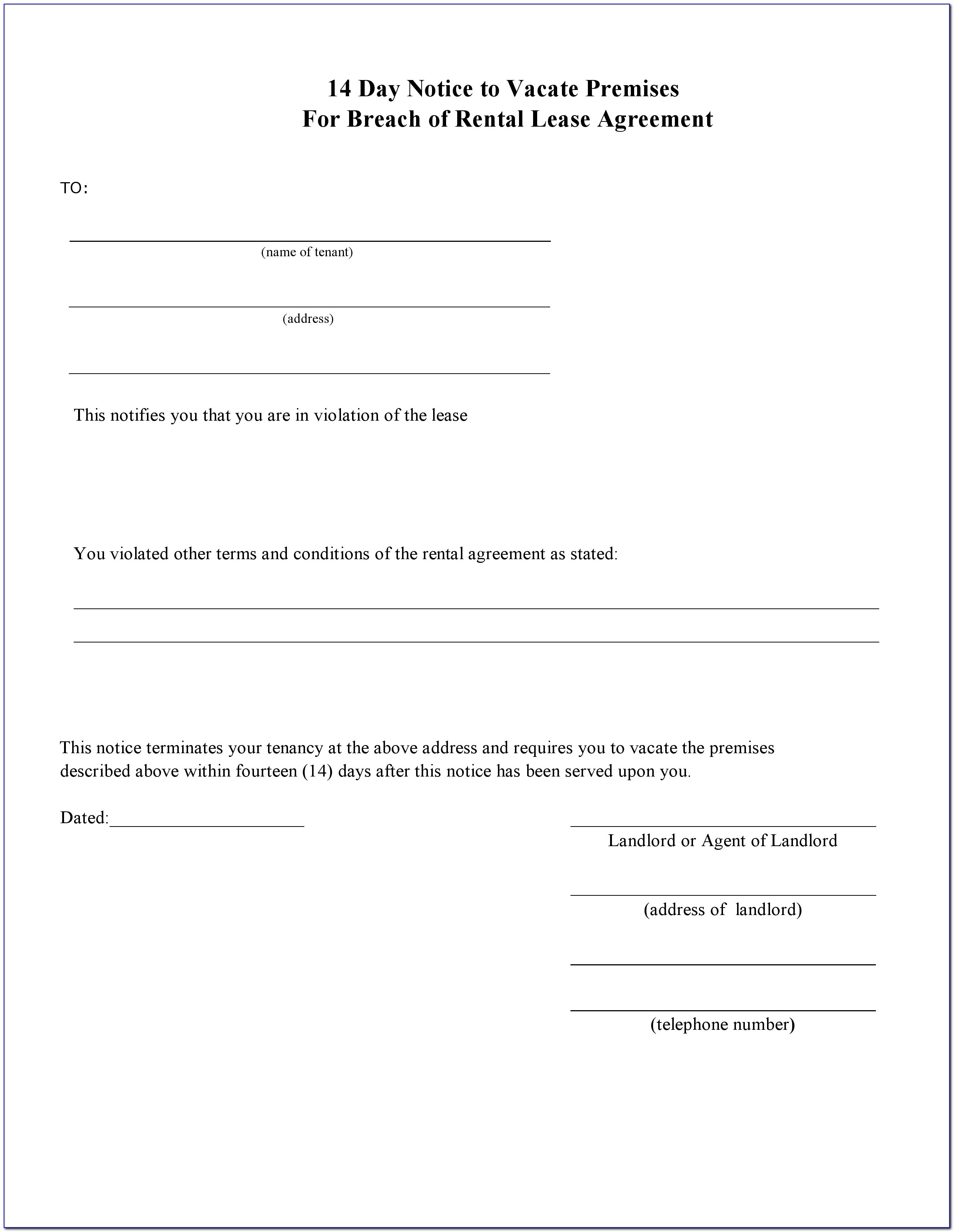 Blank Copy Of An Eviction Notice Form