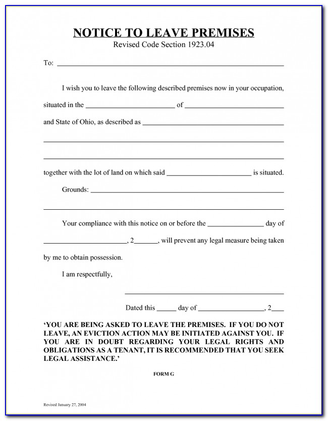 Blank Eviction Notice Form Indiana