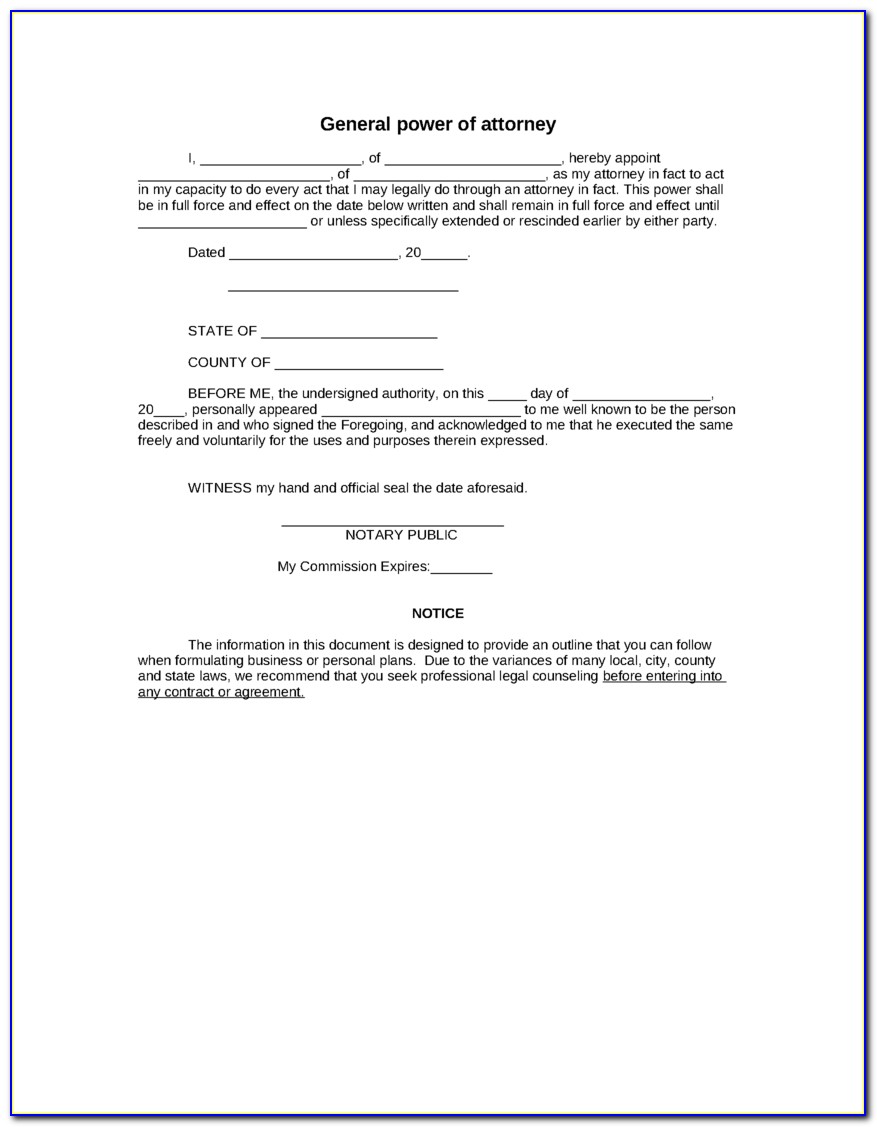 Blank General Power Of Attorney Form