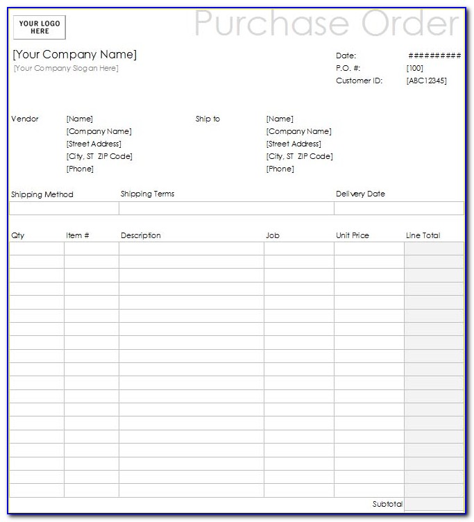 Blank Purchase Order Form Excel
