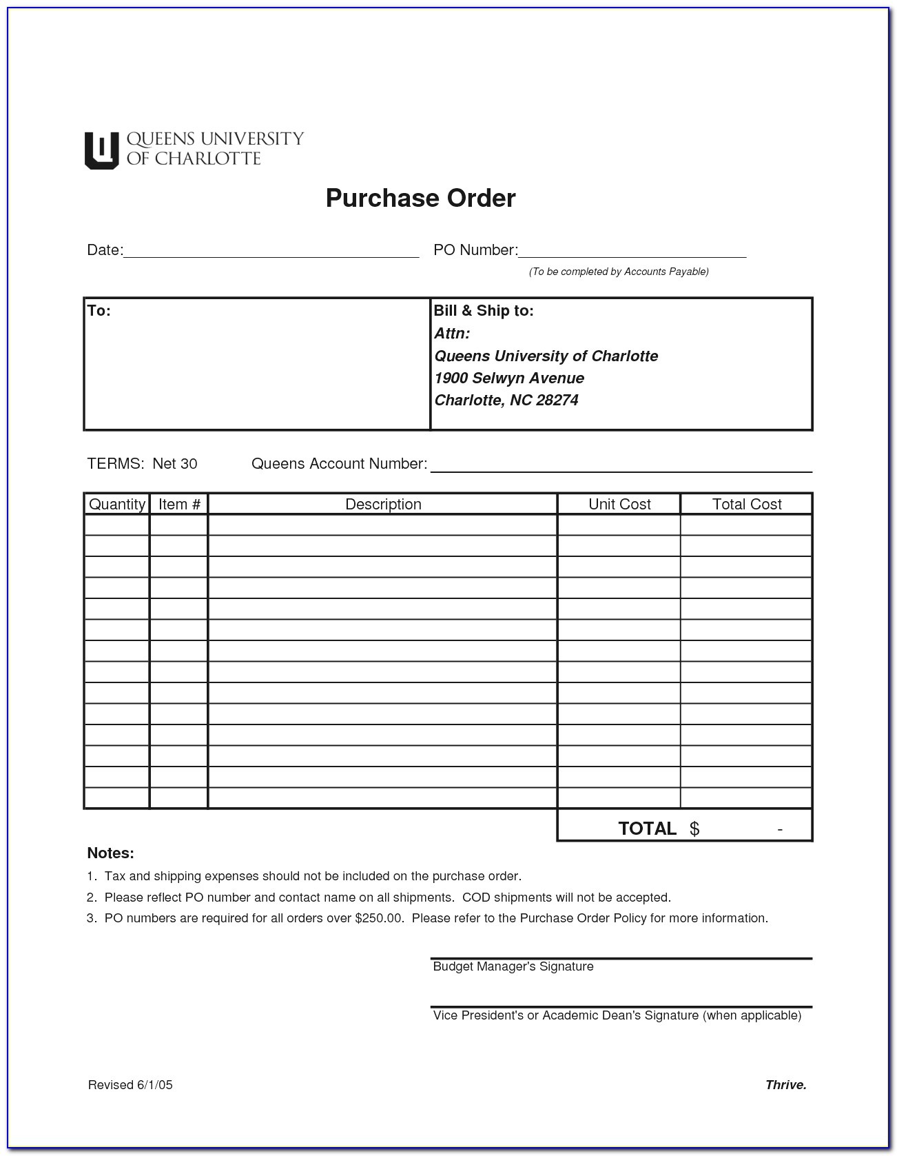 Blank Purchase Order Format