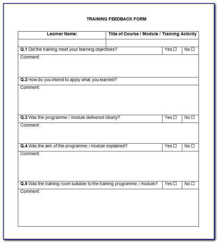 Business Coaching Feedback Form Template