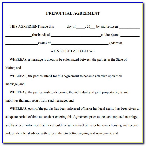 California Premarital Agreement Form