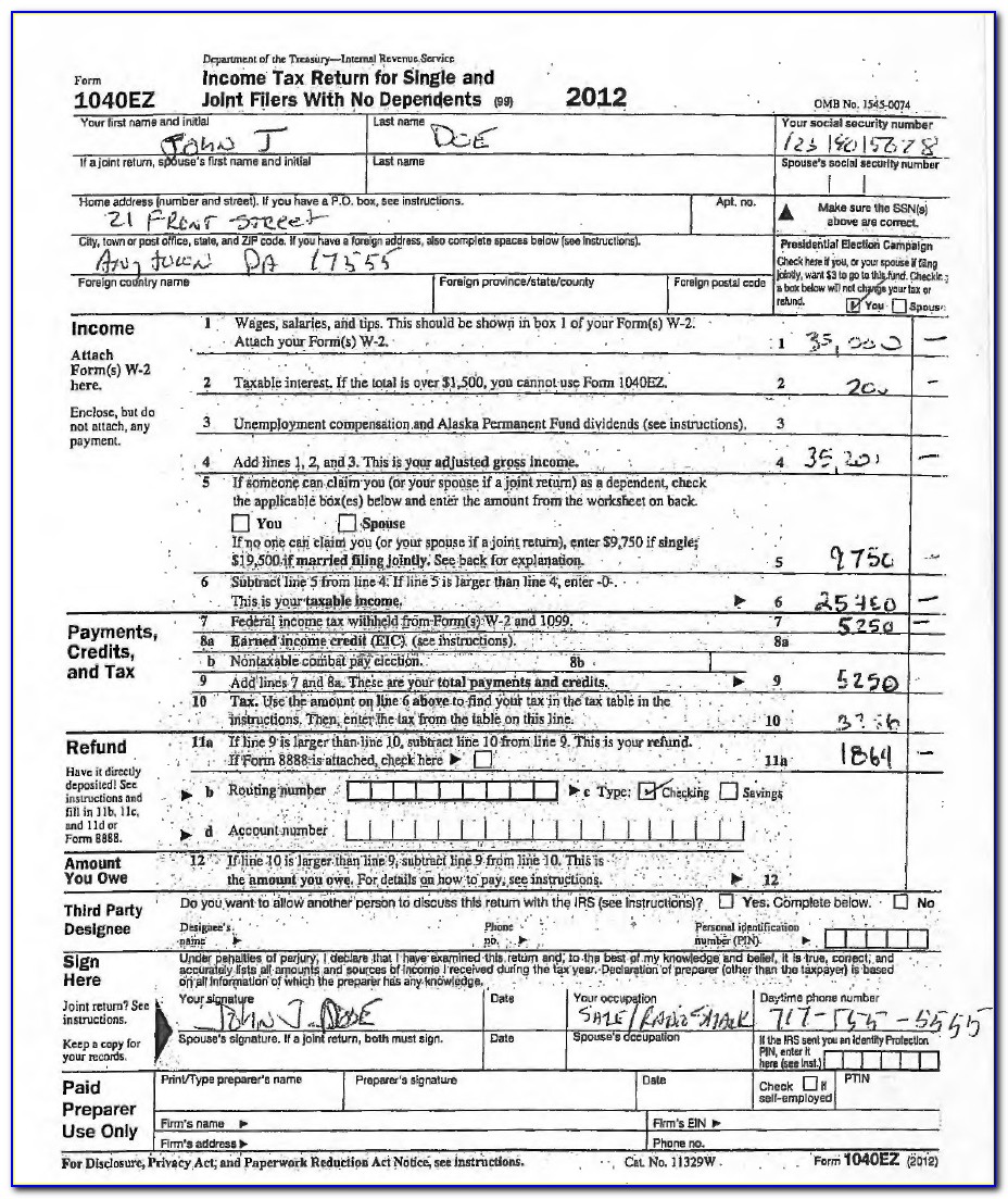 California Tax Return Form 1040ez