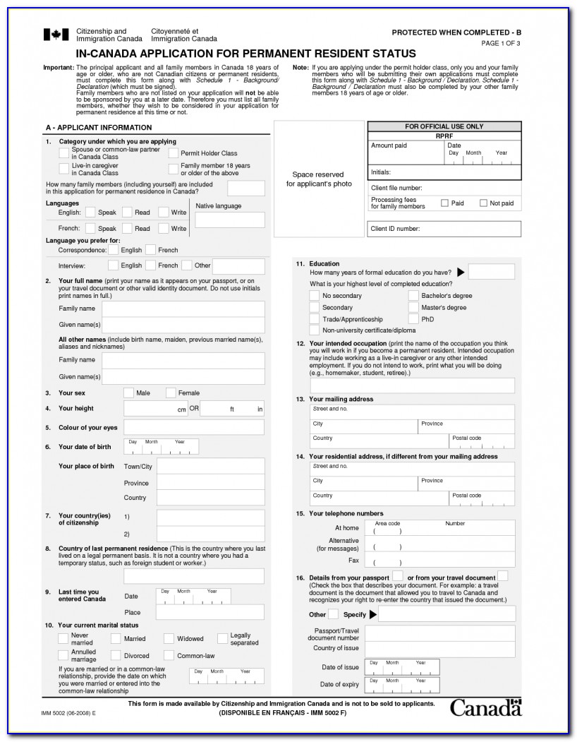 Canadian Immigration Application Form