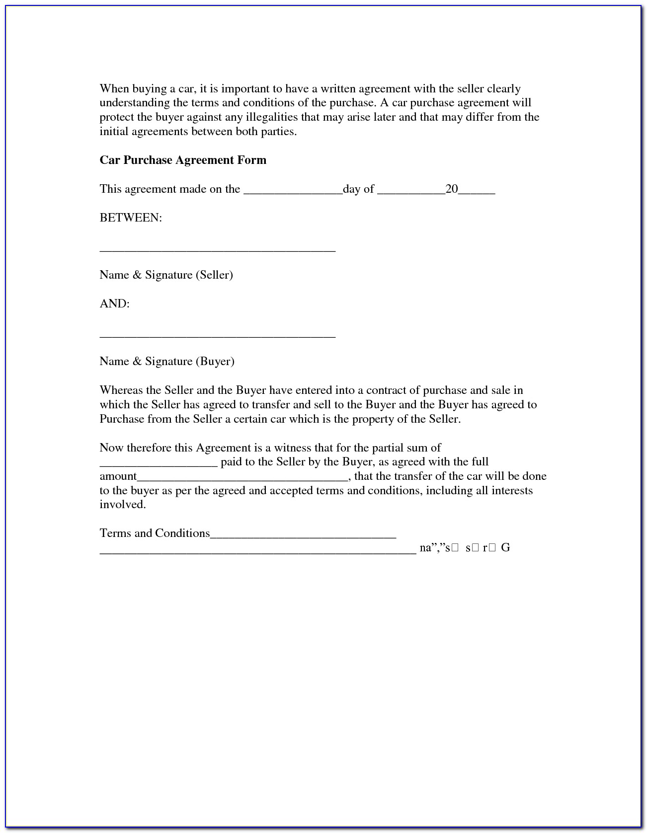 Car Purchase Agreement Form Pdf