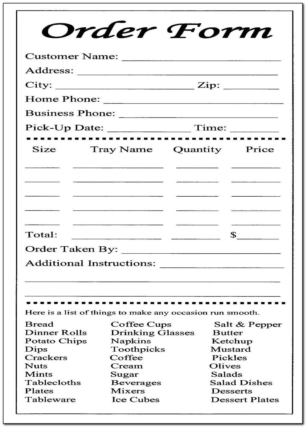 Catering Application Form Template