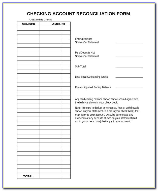 Checking Account Reconciliation Form