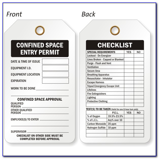 Confined Space Entry Permit Form Ontario