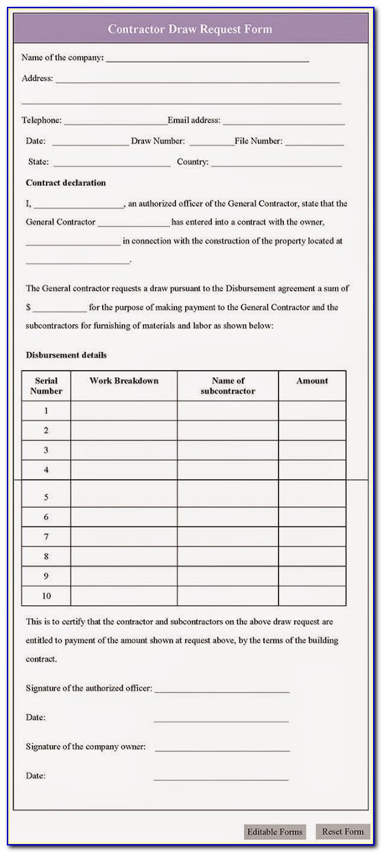 Construction Loan Draw Request Form