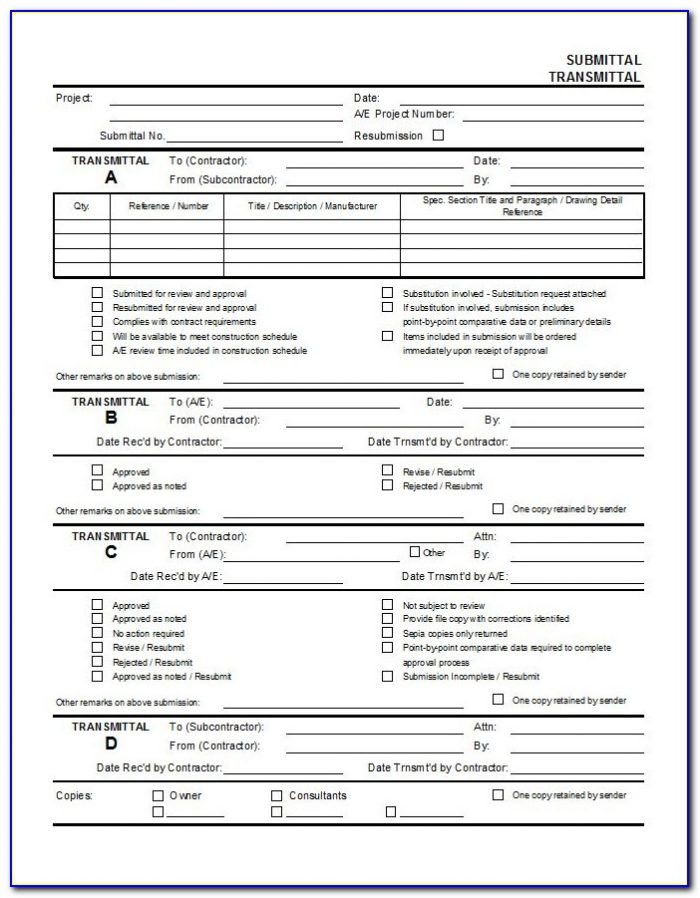Construction Material Submittal Form Template
