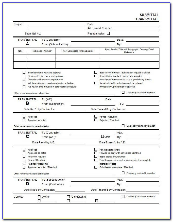Construction Material Submittal Form Template
