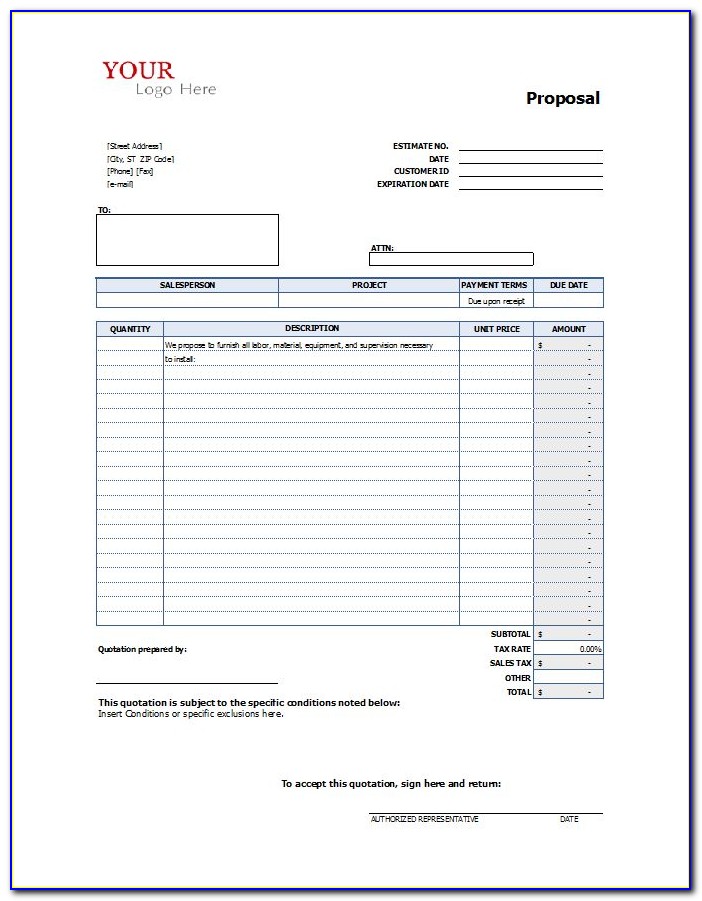 Construction Proposal Forms Free Download