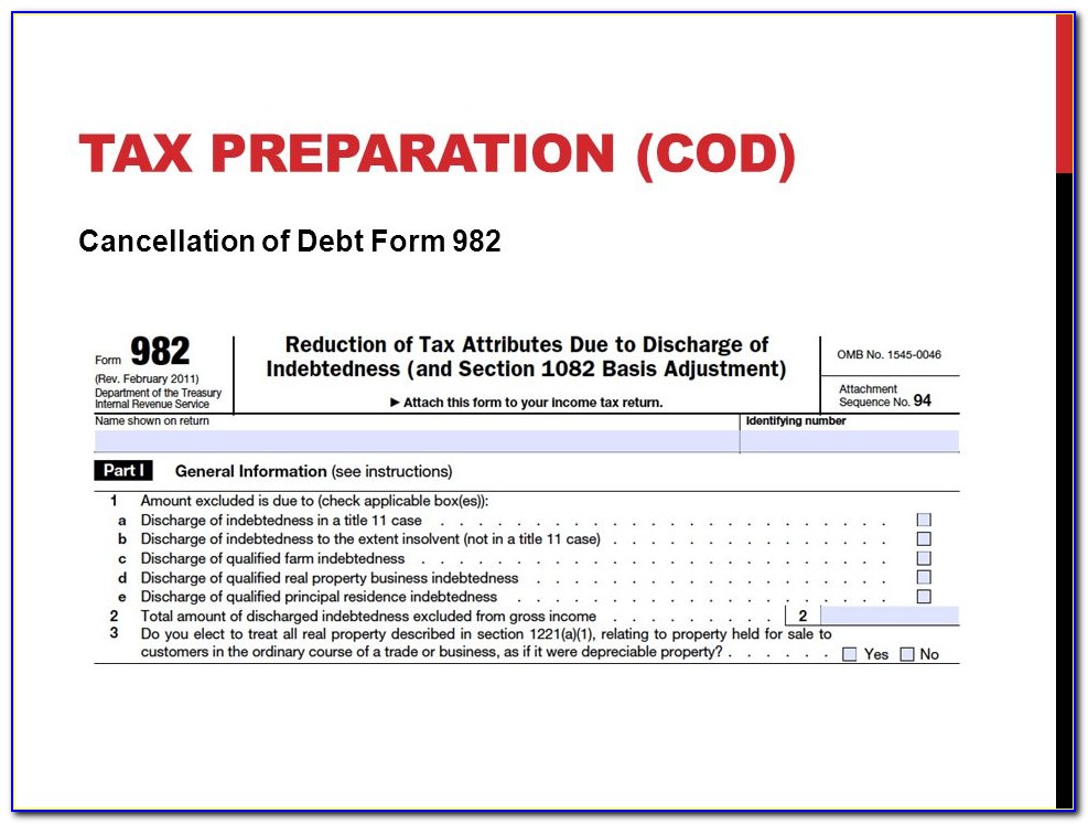 Tax Preparation (cod) Cancellation Of Debt Form 982