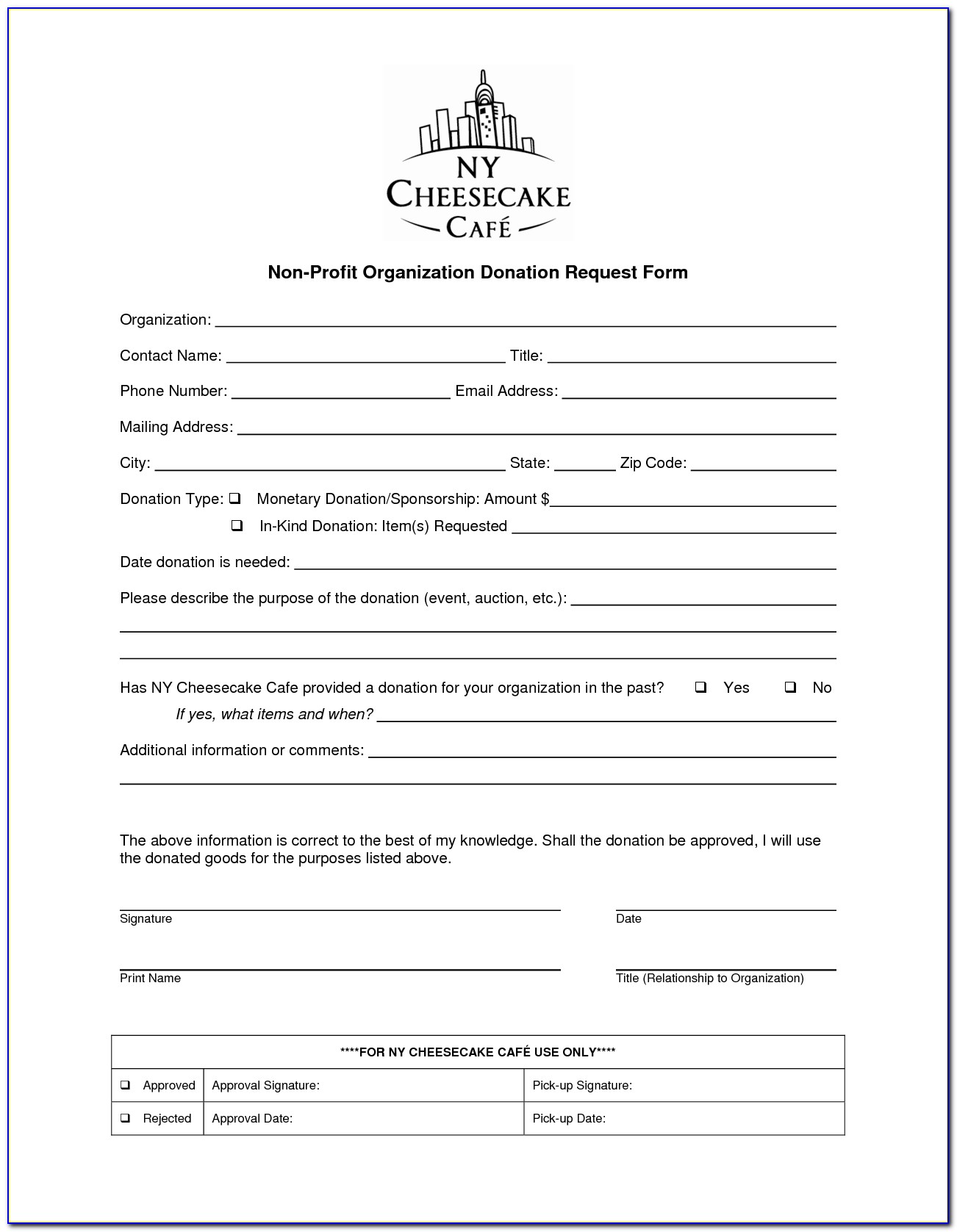 Donation Request Form For Nonprofit Organizations