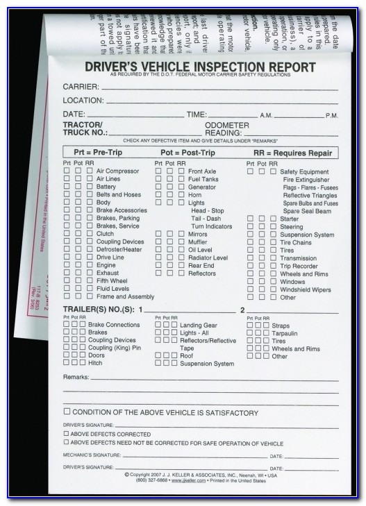 Dot Truck Inspection Checklist Form