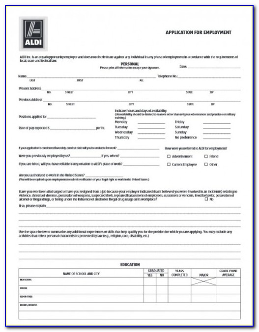 Download Application Form For Aldi