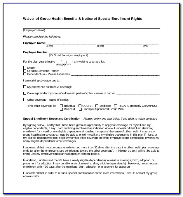 Employee Health Insurance Waiver Form Template