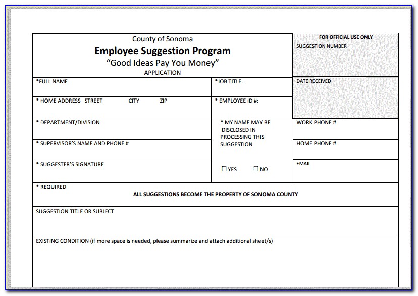 Employee Safety Suggestion Form Template
