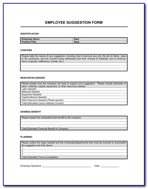 Employee Suggestion Form Sample