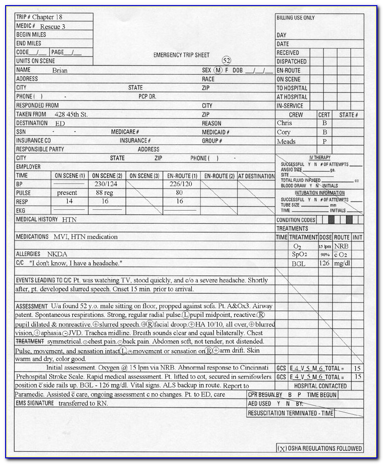 Emt Patient Care Reports Forms
