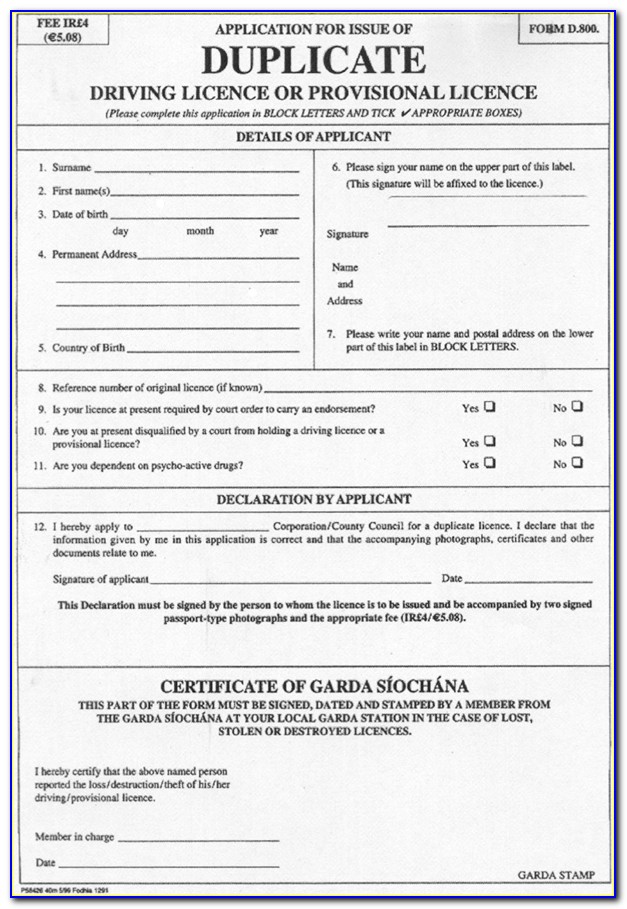Eye Test Application Form For Driving License Ireland