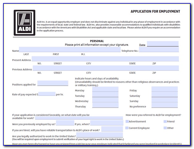 Fill In Application Form For Aldi