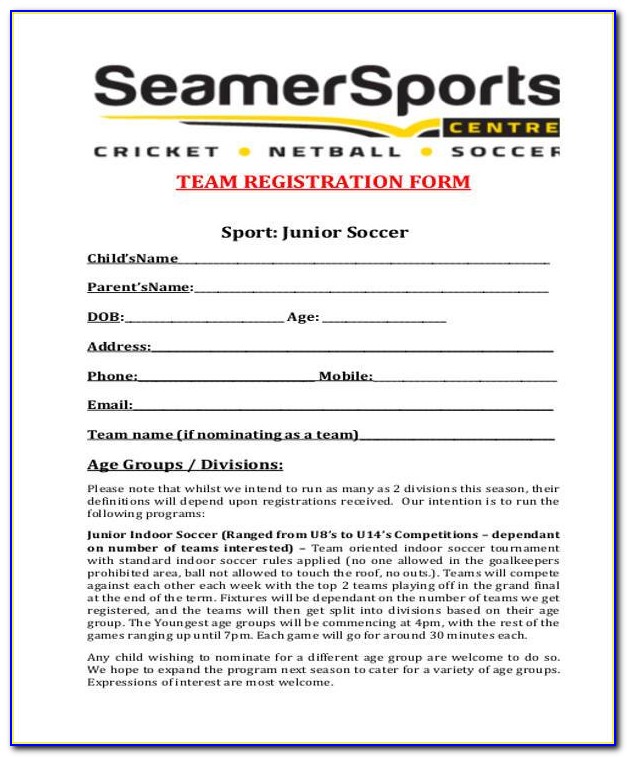 Flag Football Registration Form Template